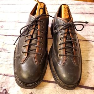 RUHNE LTD SHOES MEN'S LEATHER ROUND-TOP LACE-UP BLACK WITH BROWN TRIM SIZE 11.5